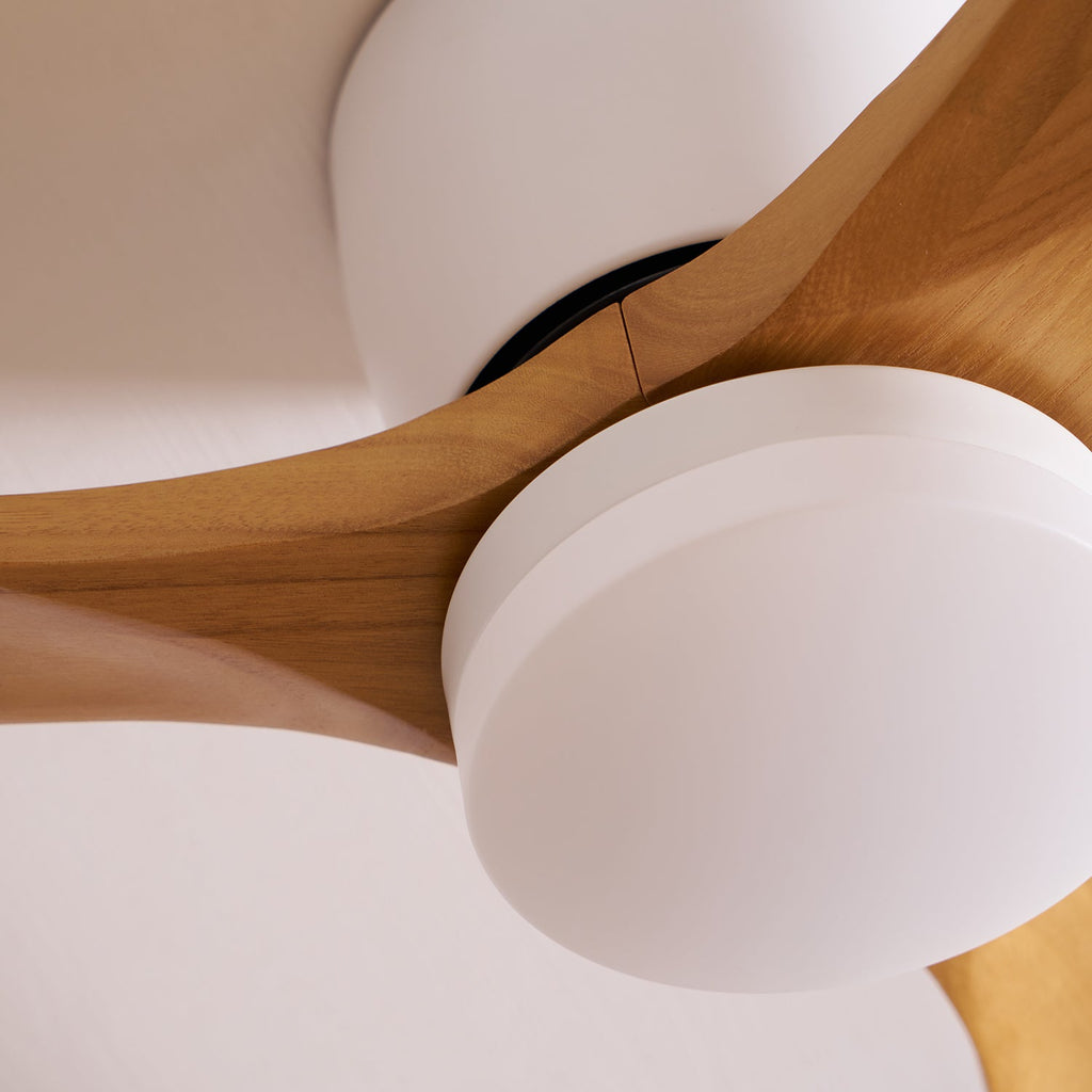 Ceiling Fan with Light Sycamore Wood Blades | Silent 6-Speed DC Motor | Flush Mount Nordic Design for Home Interiors