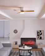 Ceiling Fan with Light Sycamore Wood Blades | Silent 6-Speed DC Motor | Flush Mount Nordic Design for Home Interiors