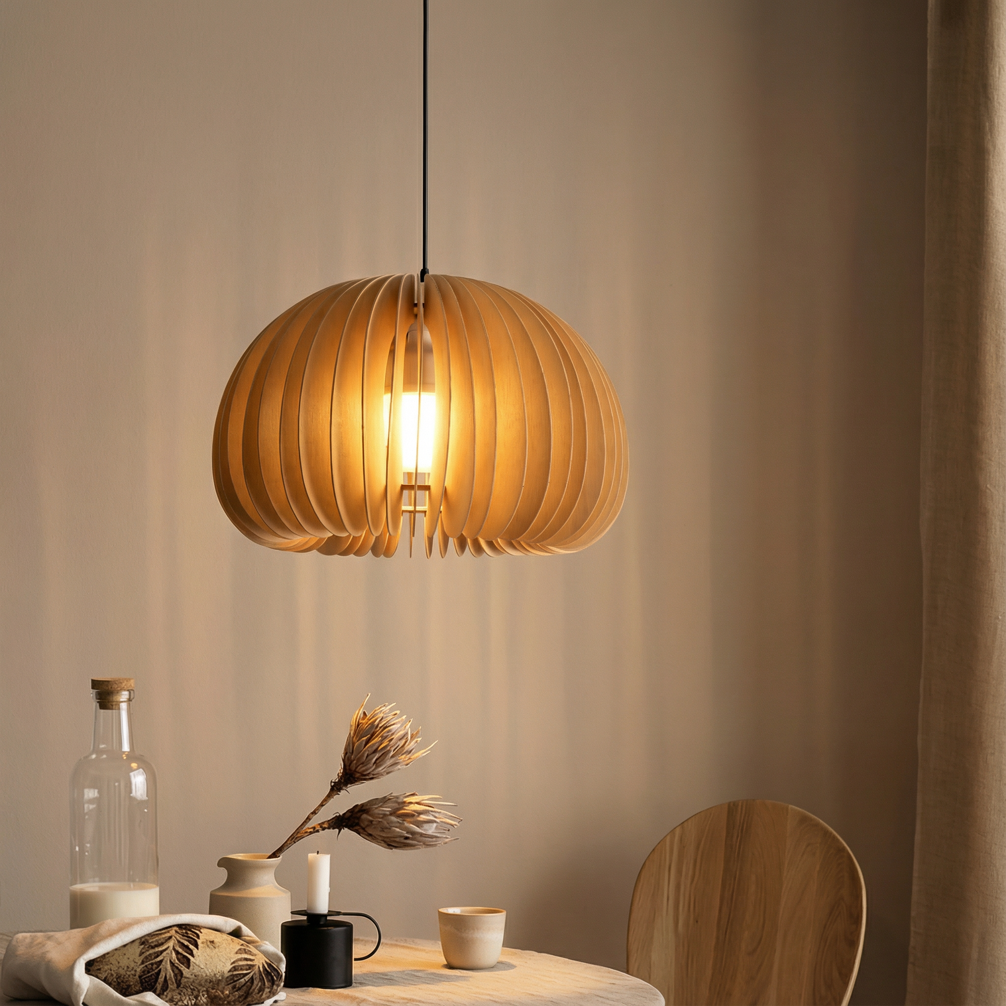 Retro Wooden Pendant Light Tree Material | Vintage Inspired Design | Warm 12W LED Ambient Lighting for Interior Spaces
