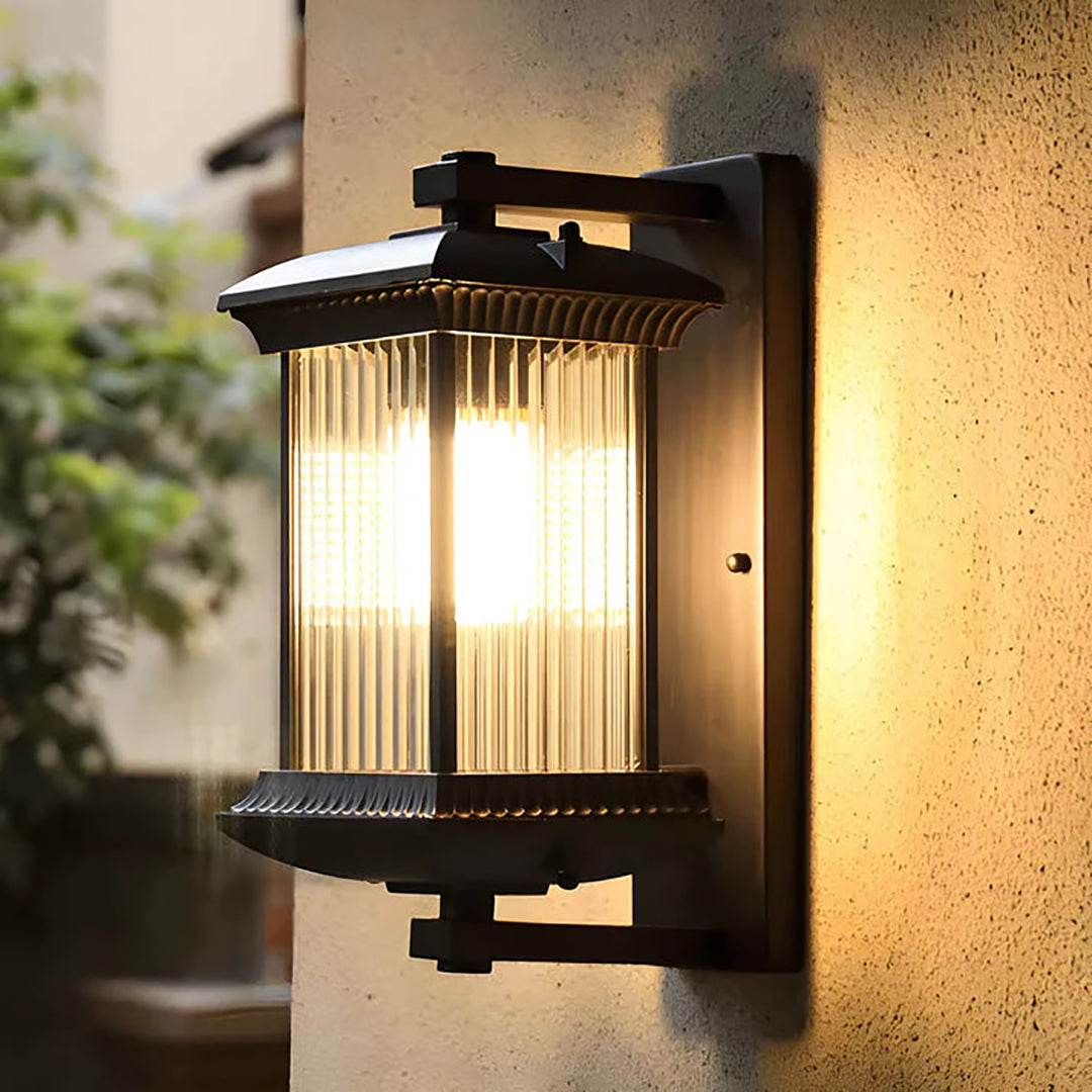 Outdoor Wall Lantern – Classic Ribbed Glass With Dark Metal Frame