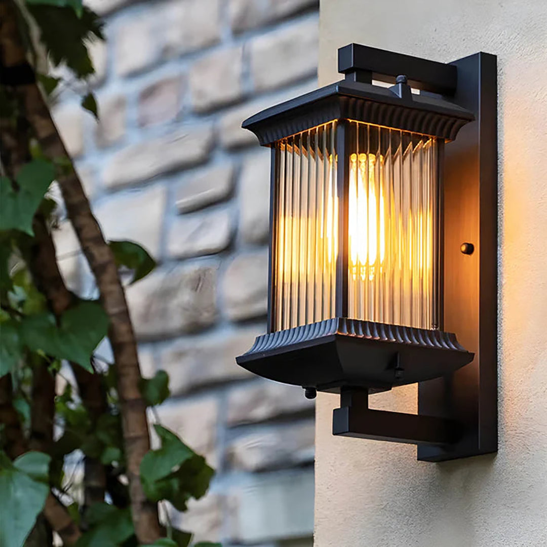 Outdoor Wall Lantern – Classic Ribbed Glass With Dark Metal Frame