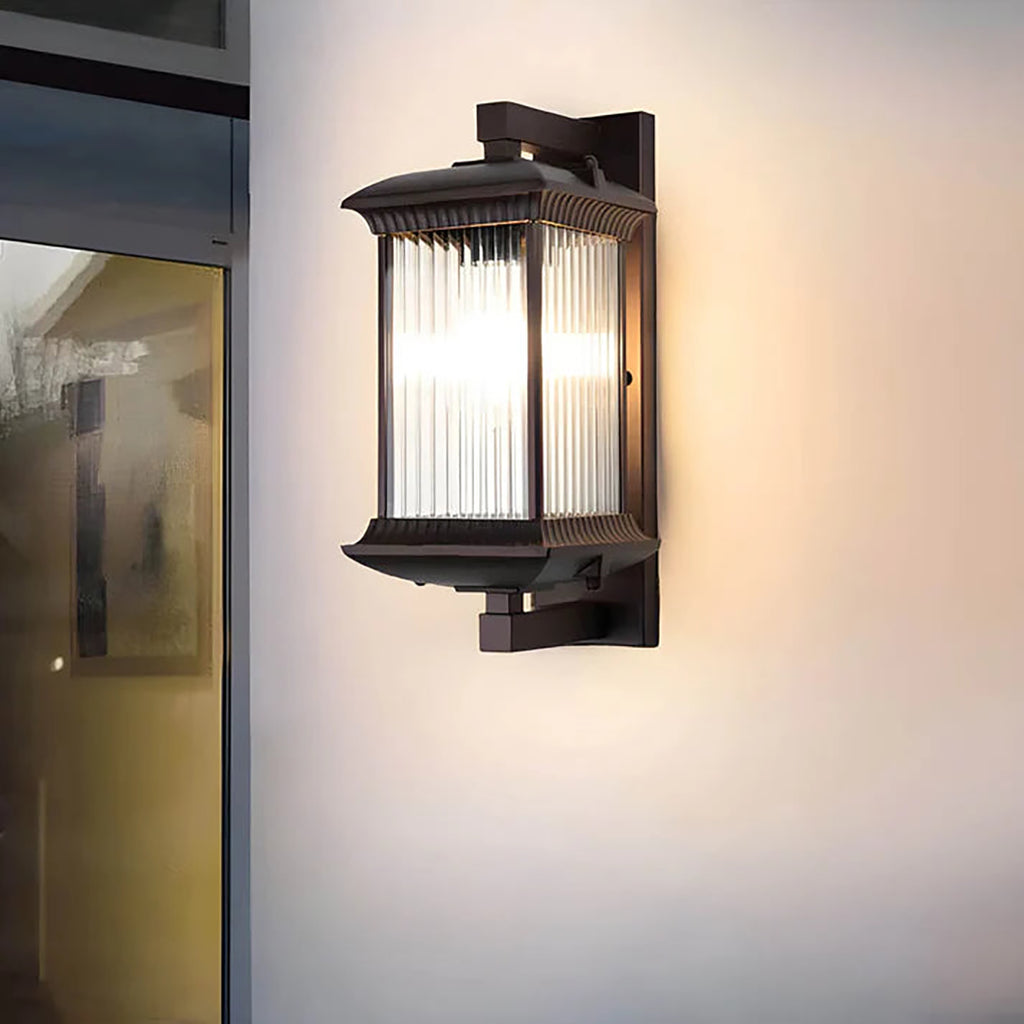 Outdoor Wall Lantern – Classic Ribbed Glass With Dark Metal Frame