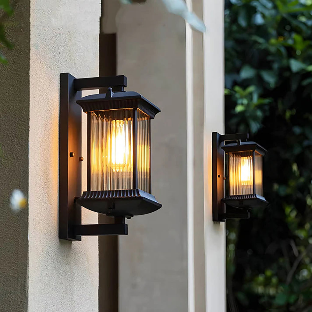 Outdoor Wall Lantern – Classic Ribbed Glass With Dark Metal Frame