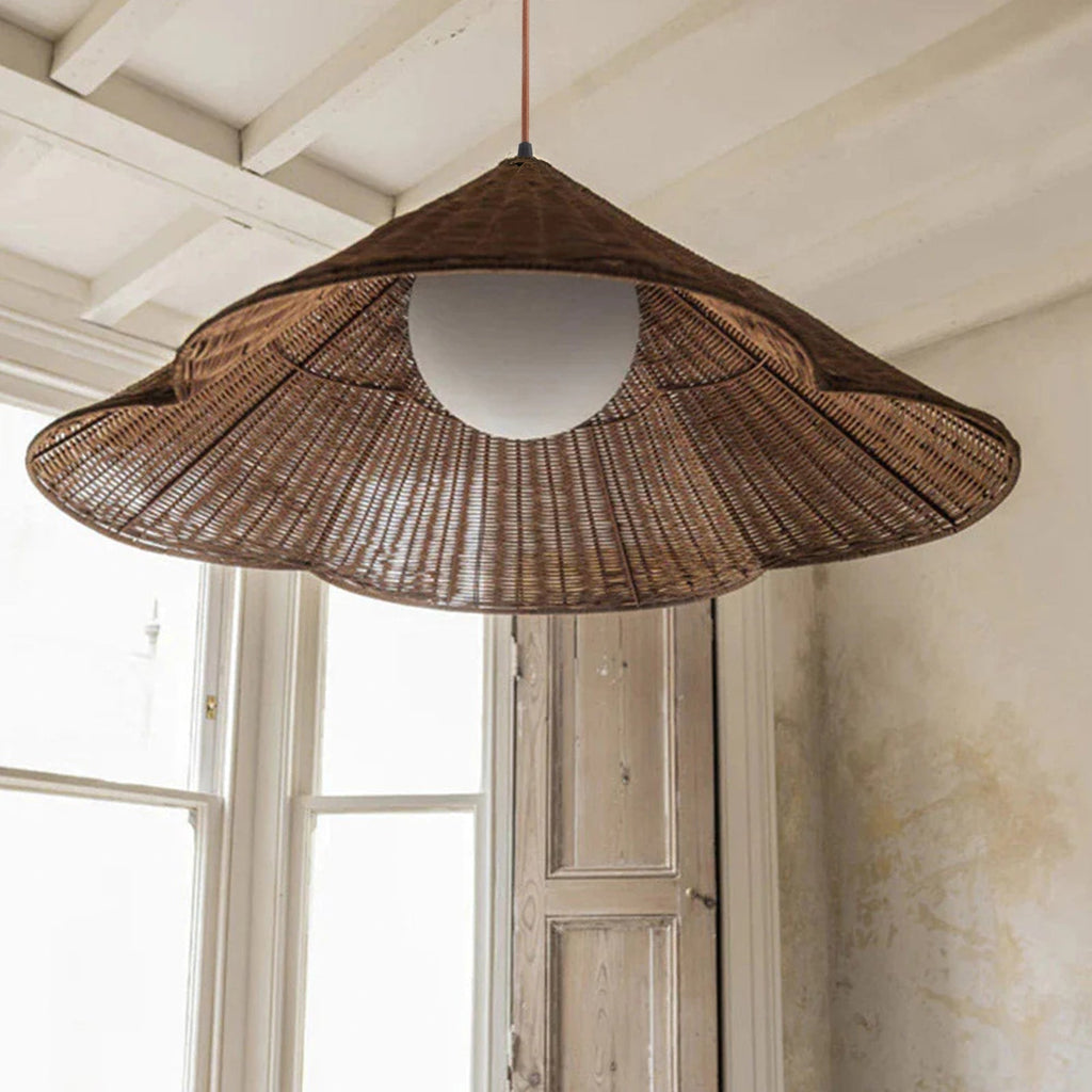 Pendant Light Woven Rattan | Retro Scalloped Design | Warm Natural Texture for Kitchen Island and Dining Room Lighting