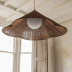 Pendant Light Woven Rattan | Retro Scalloped Design | Warm Natural Texture for Kitchen Island and Dining Room Lighting