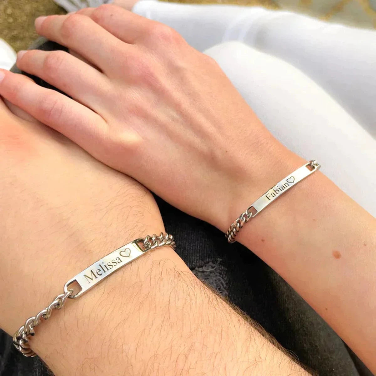 Matching Couple Bracelets Set | Personalized Engraved Stainless Steel Jewelry for Relationships | Custom Anniversary Gift
