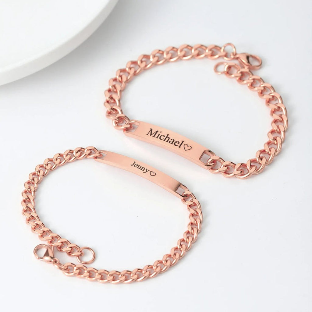 Matching Couple Bracelets Set | Personalized Engraved Stainless Steel Jewelry for Relationships | Custom Anniversary Gift