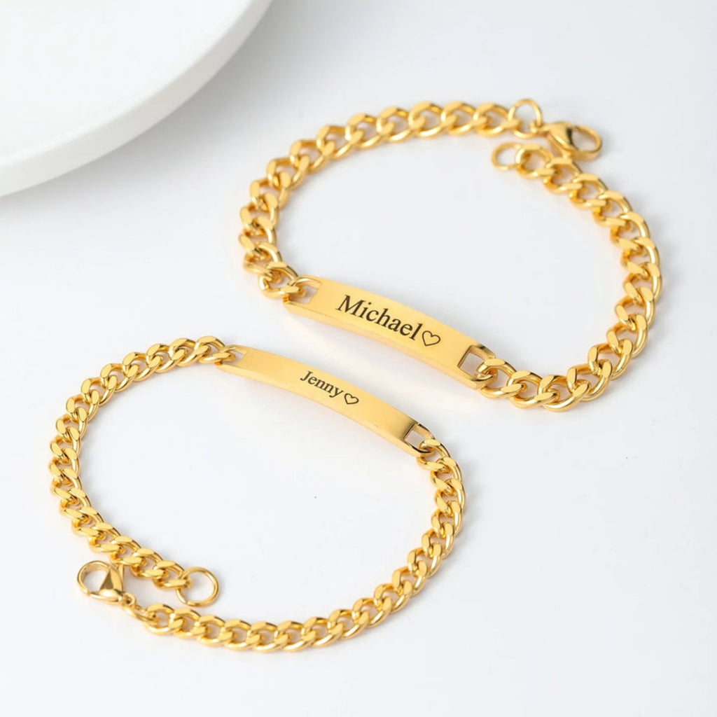 Matching Couple Bracelets Set | Personalized Engraved Stainless Steel Jewelry for Relationships | Custom Anniversary Gift