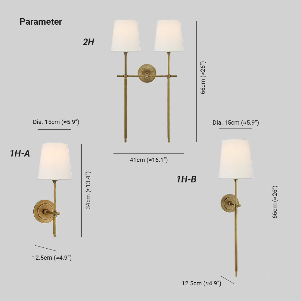 Indoor Wall Lamp Brass and Fabric with Conical Shade | Silva Style | Soft Ambient Lighting for Bedrooms and Living Rooms