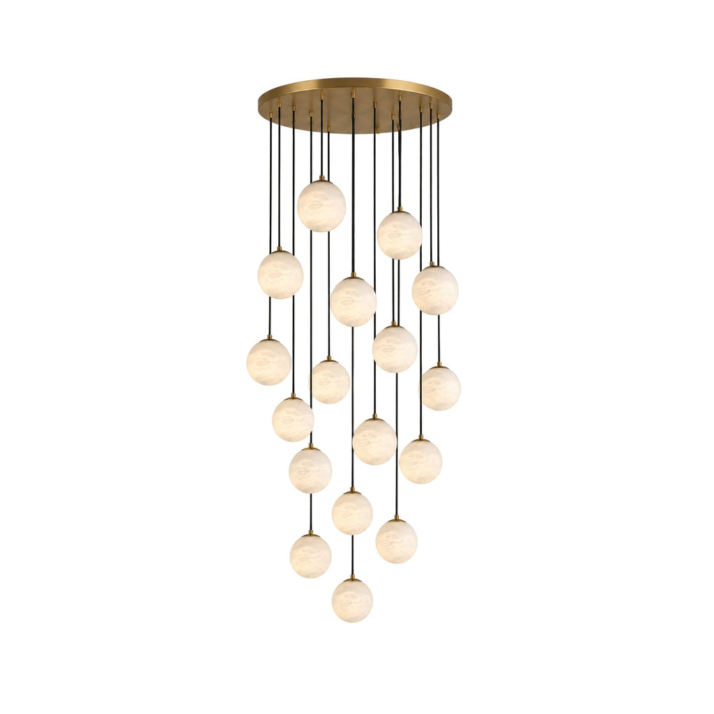 Alabaster Chandelier Brass Body G9 Base | Minimalist Sculptural Multi-Light Cascade | Ambient Interior Ceiling Lighting