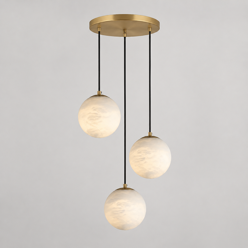 Alabaster Chandelier Brass Body G9 Base | Minimalist Sculptural Multi-Light Cascade | Ambient Interior Ceiling Lighting