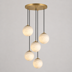 Alabaster Chandelier Brass Body G9 Base | Minimalist Sculptural Multi-Light Cascade | Ambient Interior Ceiling Lighting