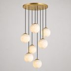Alabaster Chandelier Brass Body G9 Base | Minimalist Sculptural Multi-Light Cascade | Ambient Interior Ceiling Lighting