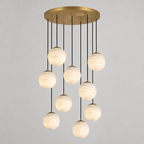 Alabaster Chandelier Brass Body G9 Base | Minimalist Sculptural Multi-Light Cascade | Ambient Interior Ceiling Lighting