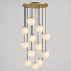 Alabaster Chandelier Brass Body G9 Base | Minimalist Sculptural Multi-Light Cascade | Ambient Interior Ceiling Lighting