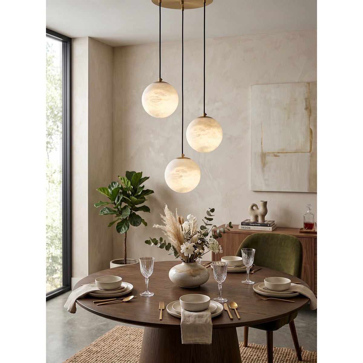 Alabaster Chandelier Brass Body G9 Base | Minimalist Sculptural Multi-Light Cascade | Ambient Interior Ceiling Lighting