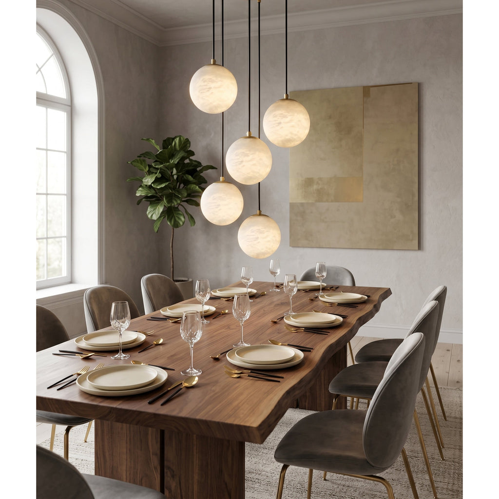 Alabaster Chandelier Brass Body G9 Base | Minimalist Sculptural Multi-Light Cascade | Ambient Interior Ceiling Lighting