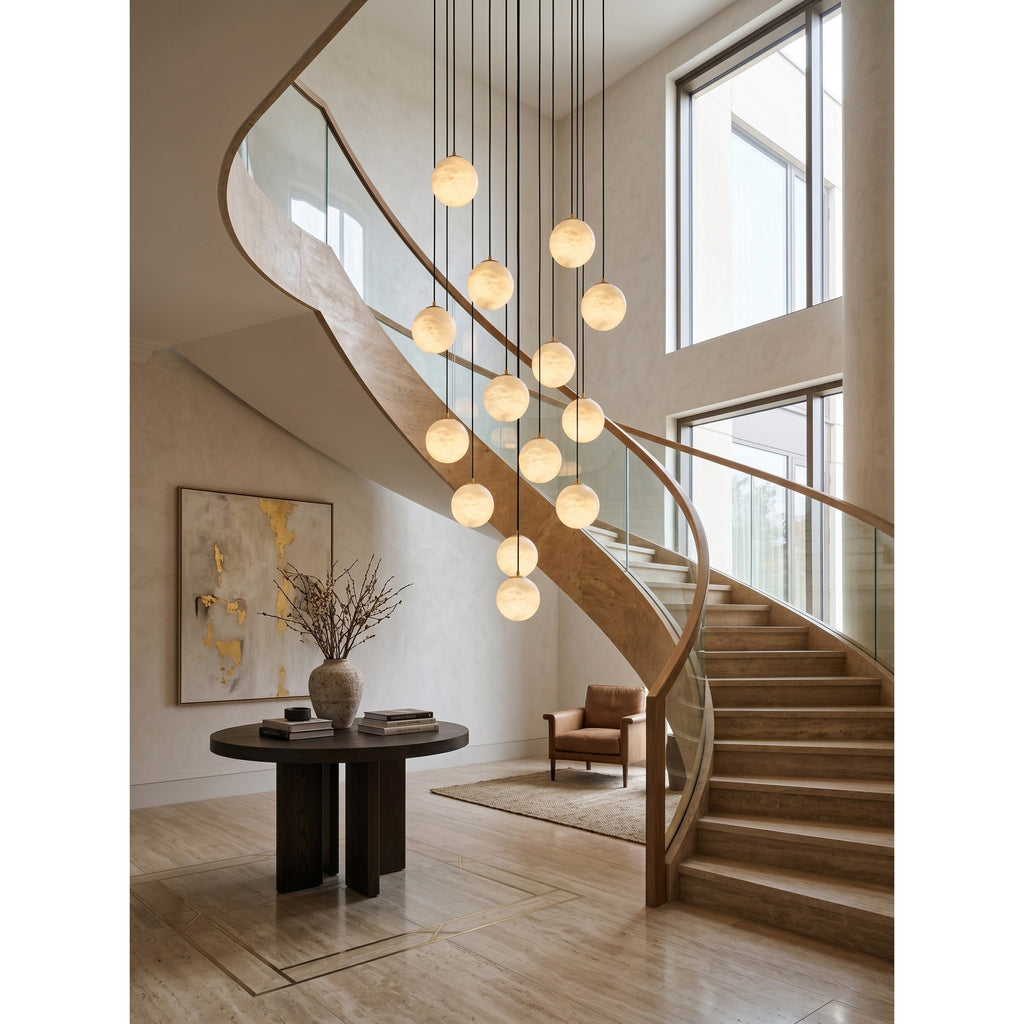Alabaster Chandelier Brass Body G9 Base | Minimalist Sculptural Multi-Light Cascade | Ambient Interior Ceiling Lighting