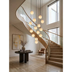 Alabaster Chandelier Brass Body G9 Base | Minimalist Sculptural Multi-Light Cascade | Ambient Interior Ceiling Lighting