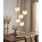 Alabaster Chandelier Brass Body G9 Base | Minimalist Sculptural Multi-Light Cascade | Ambient Interior Ceiling Lighting