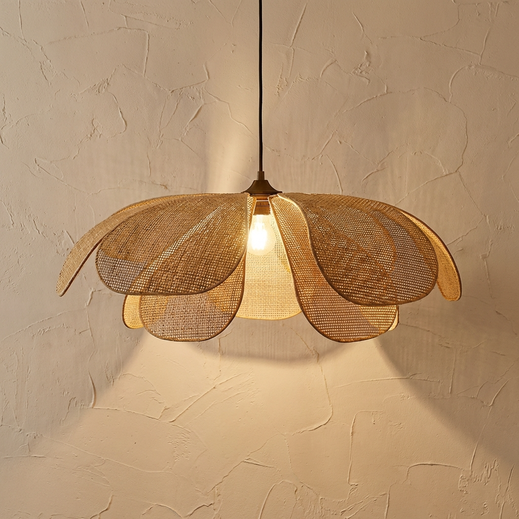 Rattan Woven Petal Pendant Lamp | Japanese Style | Petal Shape Design Creates Soft Ambient Glow for Living Rooms