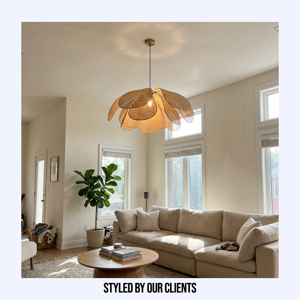 Rattan Woven Petal Pendant Lamp | Japanese Style | Petal Shape Design Creates Soft Ambient Glow for Living Rooms