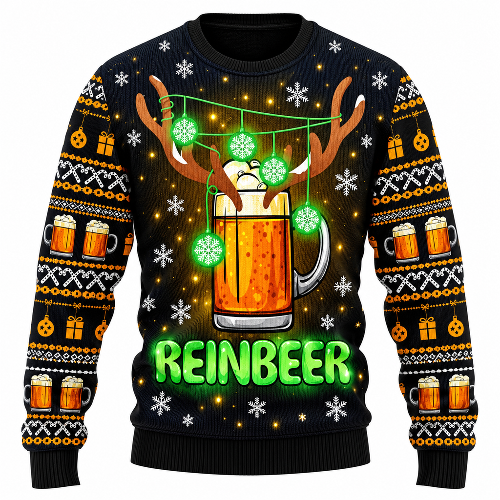 Men's Jingle Beers Christmas Sweater – Funny 3D Printed Unisex Holiday Pullover