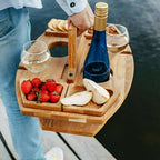 Foldable Wooden Picnic Table Portable Wine Holder Outdoor Serving Tray Stand