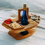 Foldable Wooden Picnic Table Portable Wine Holder Outdoor Serving Tray Stand