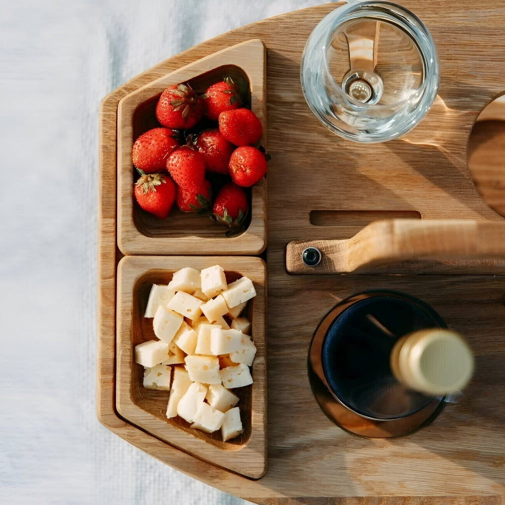 Foldable Wooden Picnic Table Portable Wine Holder Outdoor Serving Tray Stand