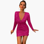 Women's Sequin Mini Dress | V-Neck Christmas Party Dress | Shimmering Body-Skimming Evening Wear for New Year's Eve Events