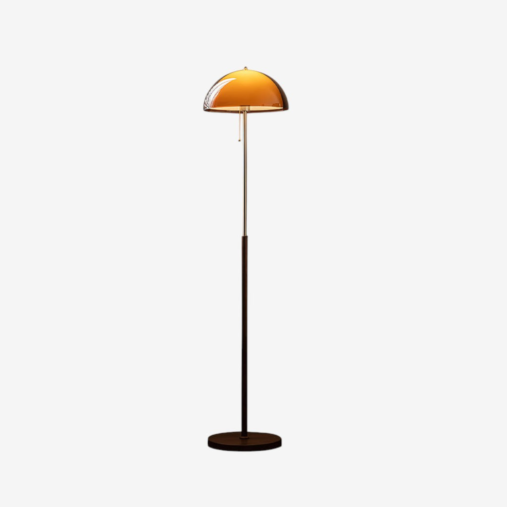 Amber Glass Floor Lamp – Retro Style With Walnut Wood And Metal Base