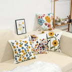 Embroidered Cushion Cover Cotton Polyester Canvas | Floral Pattern Twill Weave | Hidden Zipper for Seamless Home Styling