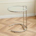 Round Glass Side Table Modern Stainless Steel Accent Table