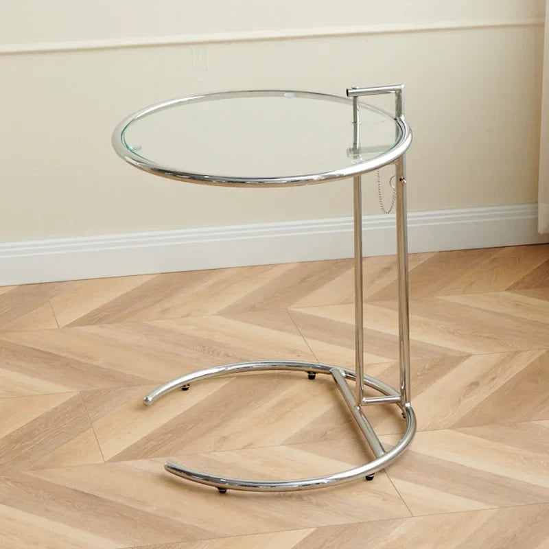 Round Glass Side Table Modern Stainless Steel Accent Table
