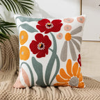 Embroidered Cushion Cover Cotton Polyester Canvas | Floral Pattern Twill Weave | Hidden Zipper for Seamless Home Styling
