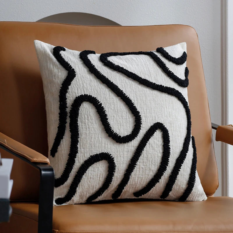 Boho Chenille Decorative Pillow with Soft Geometric Lines for Sofa and Living Room
