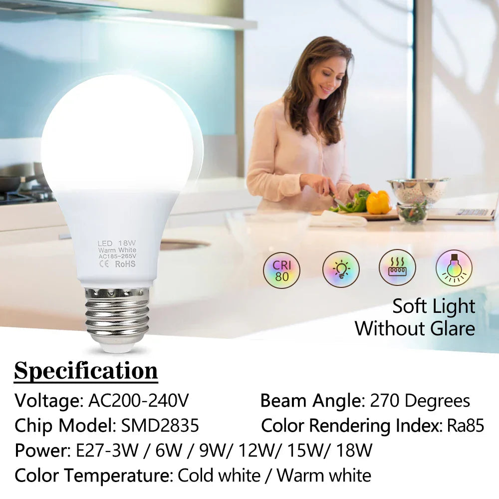 E27 LED Lamp | 2700K-3000K Light Temperature | Energy Efficient A+ Rated Smart IC System for Stable Performance