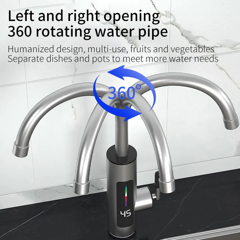 Electric Kitchen Faucet with Instantaneous Water Heater 3000W Stainless Steel
