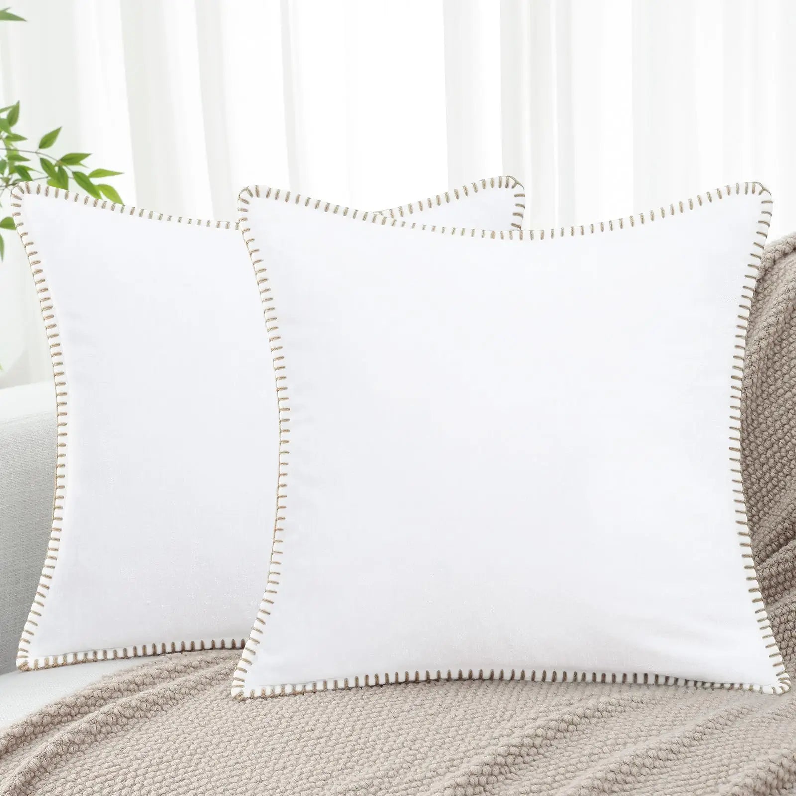 Chenille Throw Pillow Cover Stitched Edge Cushion Case