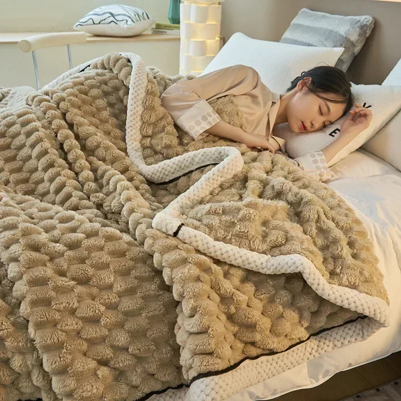 Textured Flannel Blanket Plush Fleece Throw Cover