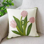 Embroidered Cushion Cover Cotton Polyester Canvas | Floral Pattern Twill Weave | Hidden Zipper for Seamless Home Styling