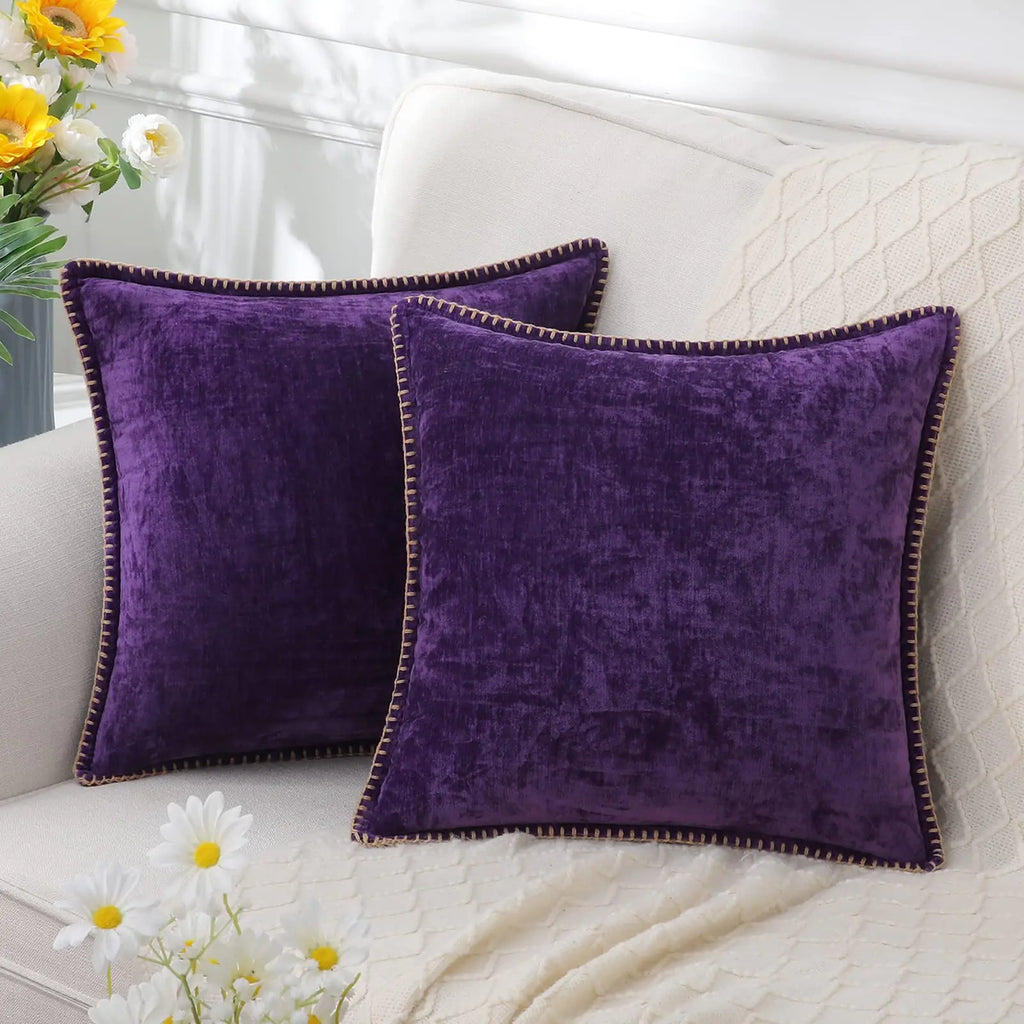 Chenille Throw Pillow Cover Stitched Edge Cushion Case