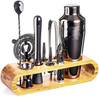 Stainless Steel Cocktail Shaker Set Bartender Kit Bamboo Stand - Image 10