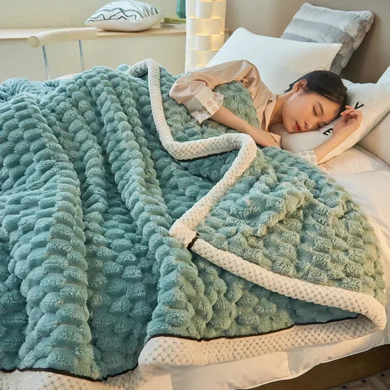 Textured Flannel Blanket Plush Fleece Throw Cover
