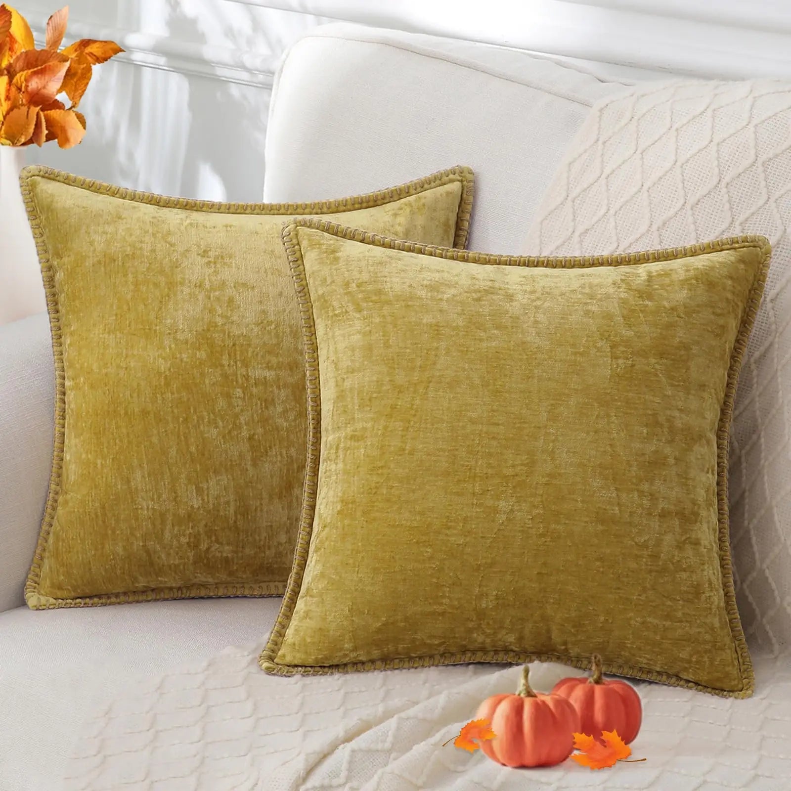 Chenille Throw Pillow Cover Stitched Edge Cushion Case