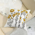 Embroidered Cushion Cover Cotton Polyester Canvas | Floral Pattern Twill Weave | Hidden Zipper for Seamless Home Styling