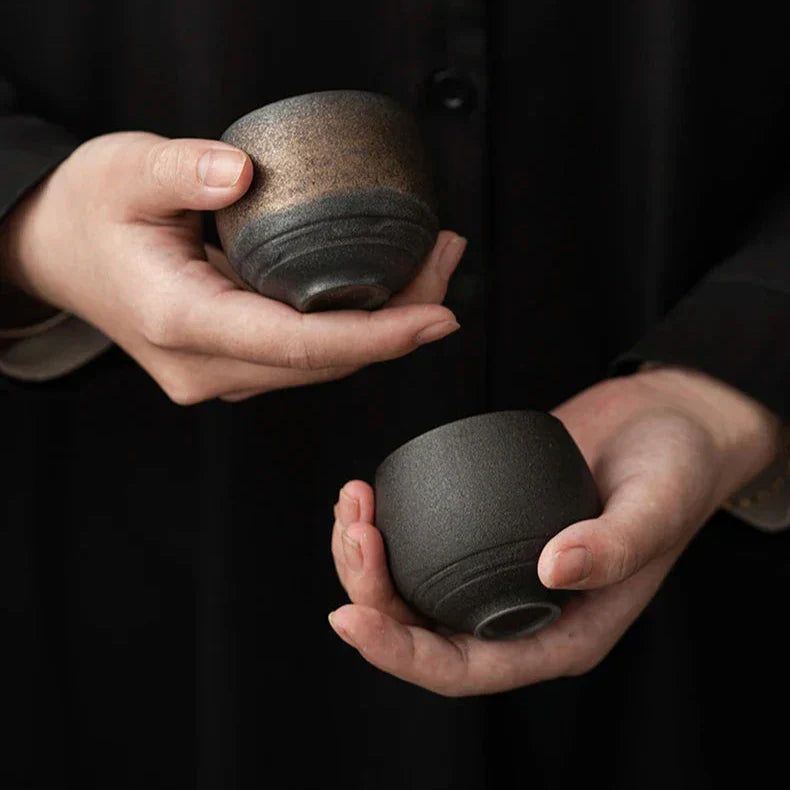 Espresso Cups Ceramic 80 ml | Handmade Rustic Stoneware | Heat Retaining Dishwasher and Microwave Safe Lead-Free Set