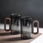 Smoked Glass Coffee Mug Wooden Handle Tea Cup Modern Drinkware Mug