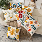 Embroidered Cushion Cover Cotton Polyester Canvas | Floral Pattern Twill Weave | Hidden Zipper for Seamless Home Styling